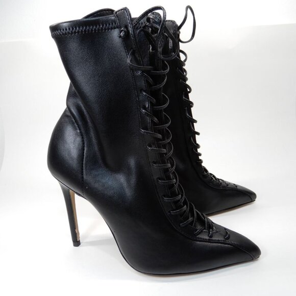 SCHUTZ Tennie Lace Up High Heel Pointed Toe Boots Bootie Size 5 Black NEW $188 - Picture 8 of 16
